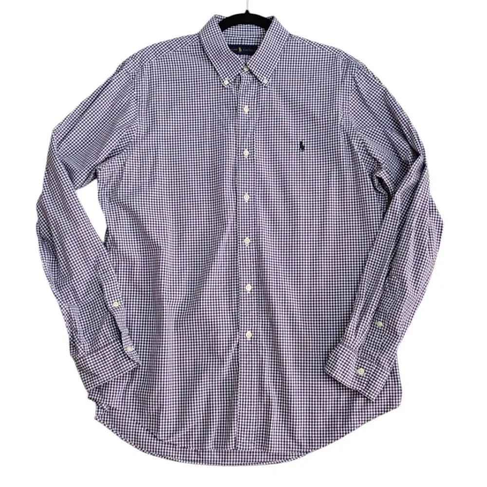 Ralph Lauren Men's Purple Checkered Button Down Shirt Size L